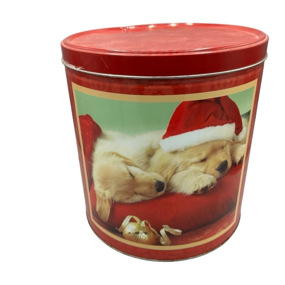 Christmas tin container holiday puppy tin storage decor gift box dog print